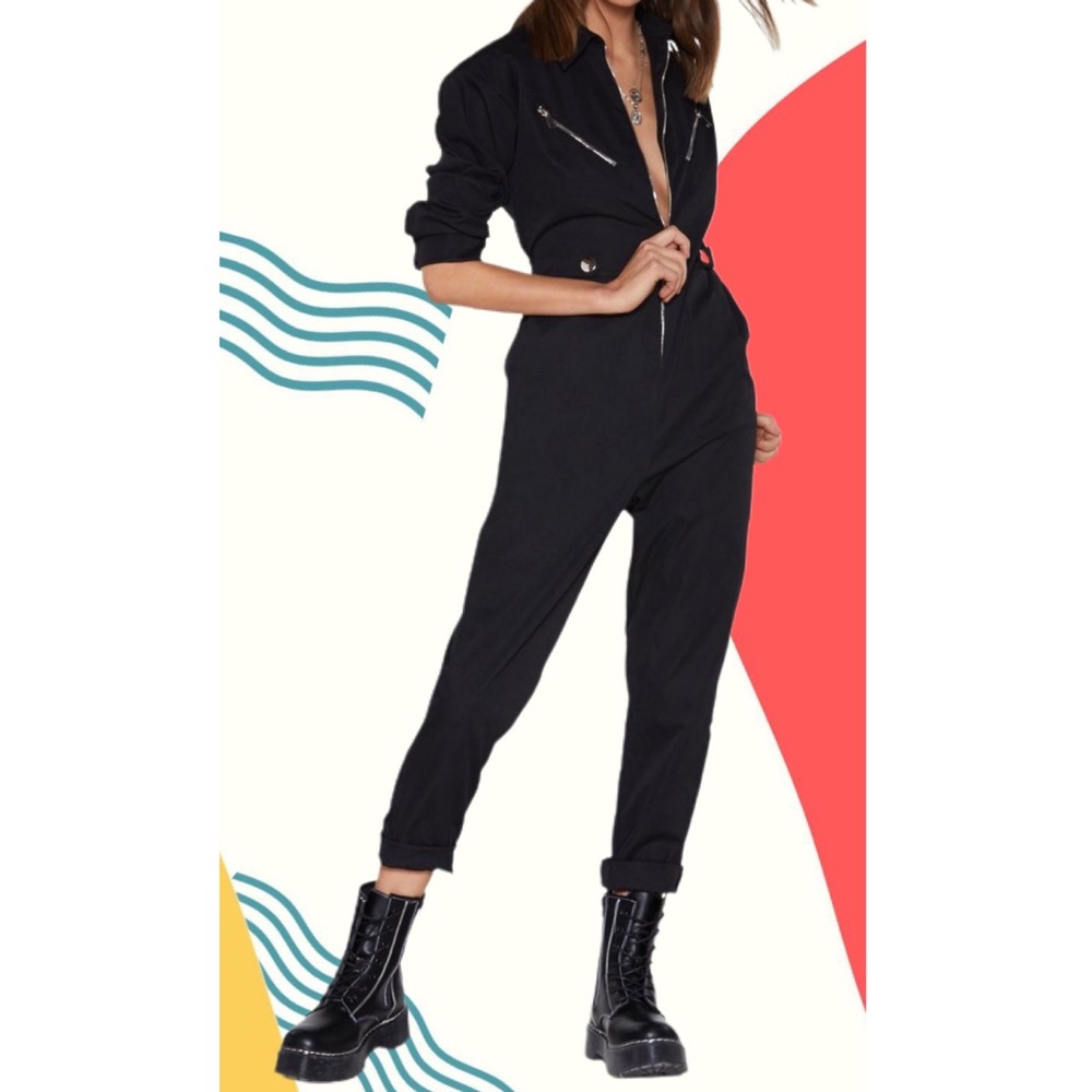 Work It Longsleeve Collared Zip Black Boilersuit Sz. M